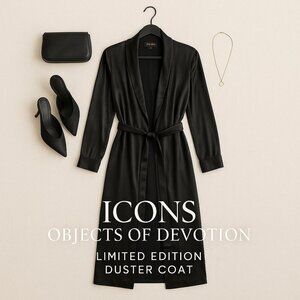 ICONS Objects of Devotion Black Satin Limited Edition Duster Coat / Robe Medium